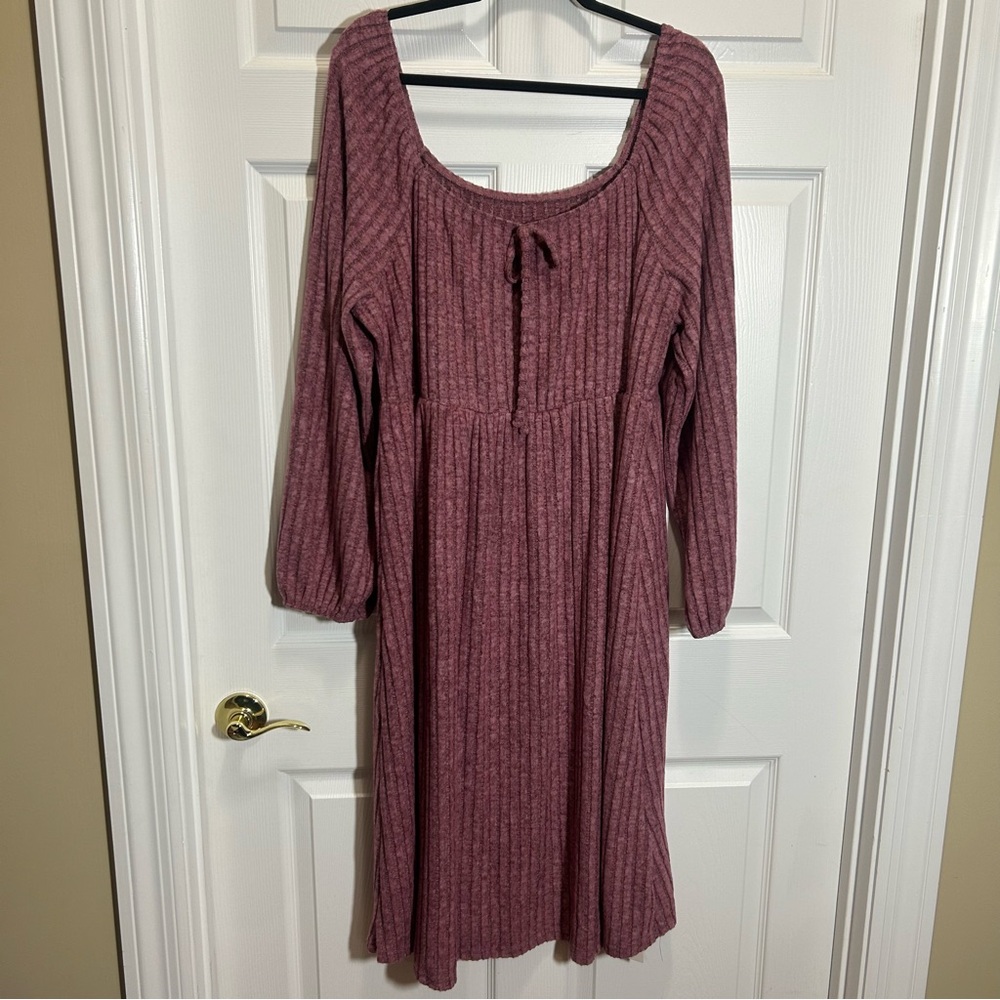 Dusty Rose Ribbed Long Sleeve Dress